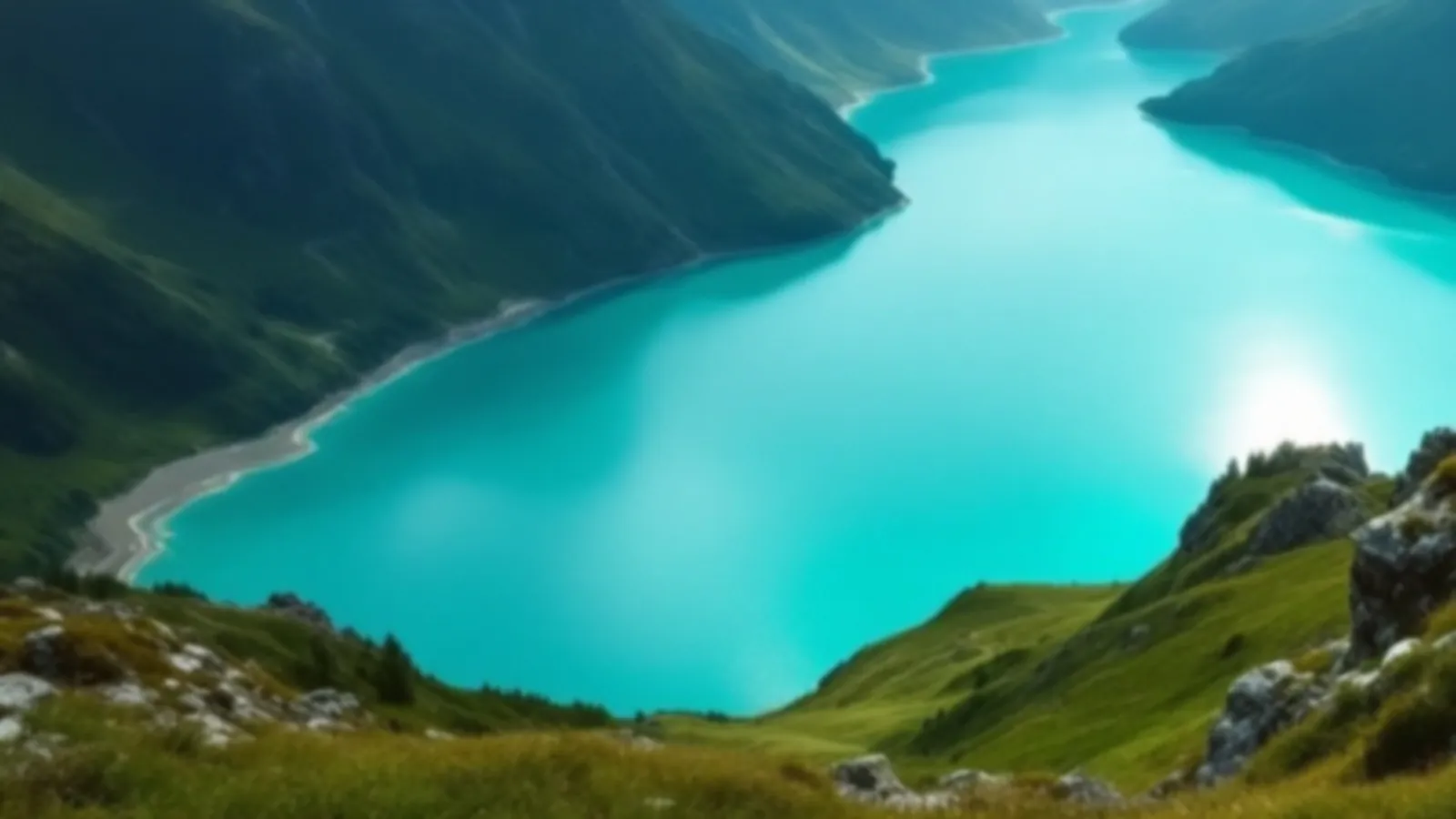 Vivid turquoise lake water from above, the ChromAlta view of fast cash loans online, $100 – $5,000